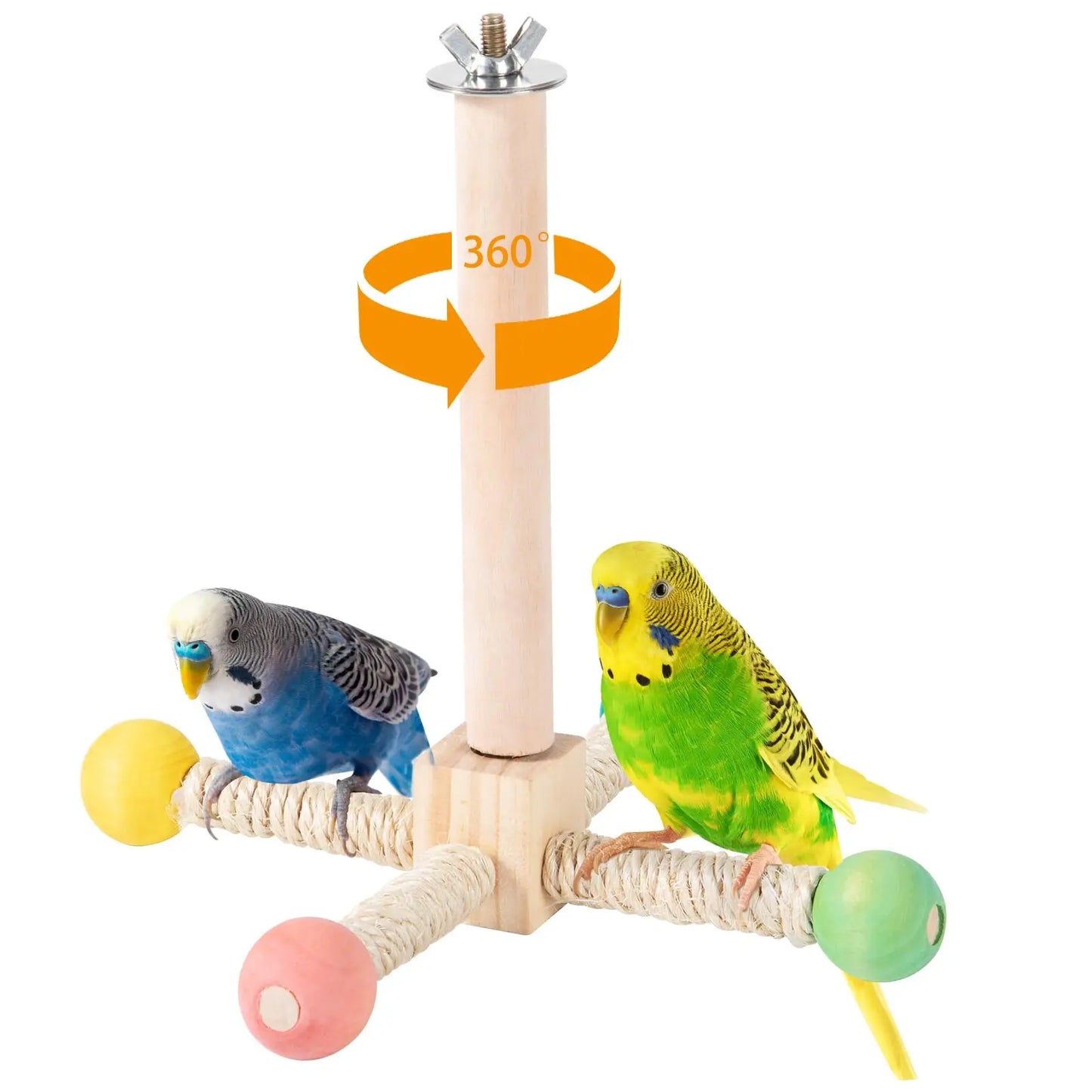 Interactive Spinning Bird Perch Toy Wooden Exercise Stand For Small Parakeets