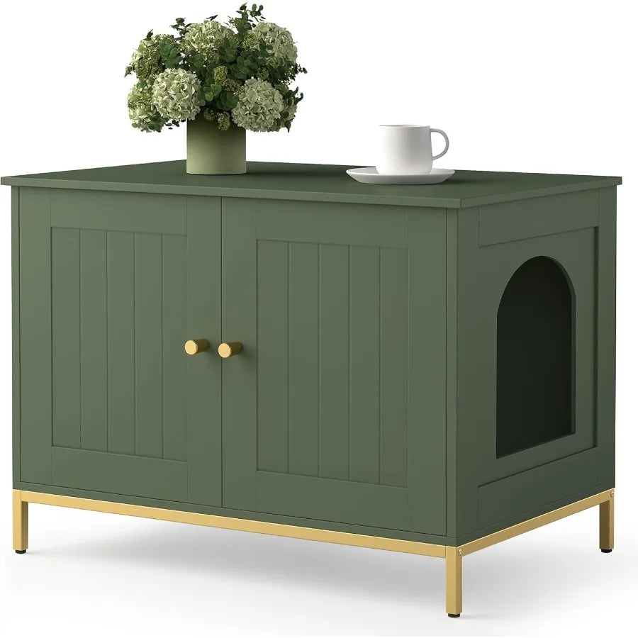 Modern Cat Litter Box Enclosure With Metal Frame For Indoor Use Stylish Pet Washroom Furniture Fits Most Litter Boxes