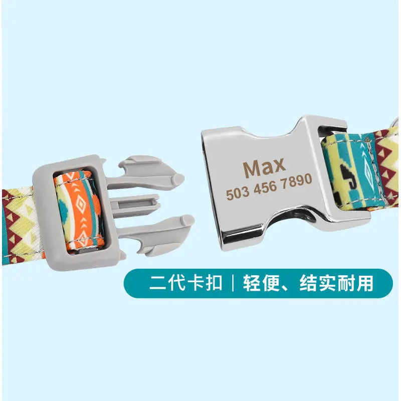 Engraved Dog Collar With Tag Semi Metal Buckle Medium Large