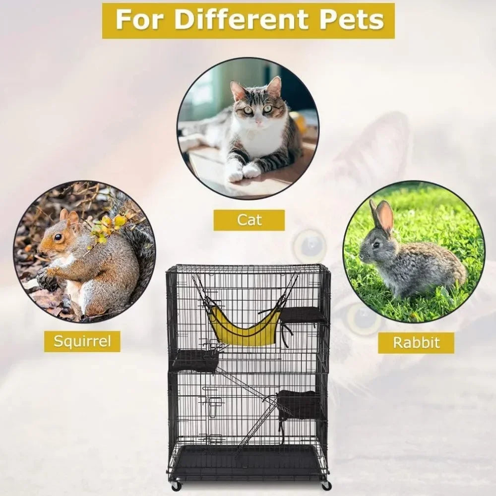 4 Tier 48 Inches Cat Cage Crate Kennel Playpen with Free Hammock 3 Cat Beds 2 Front Doors and 3 Ramp Ladders