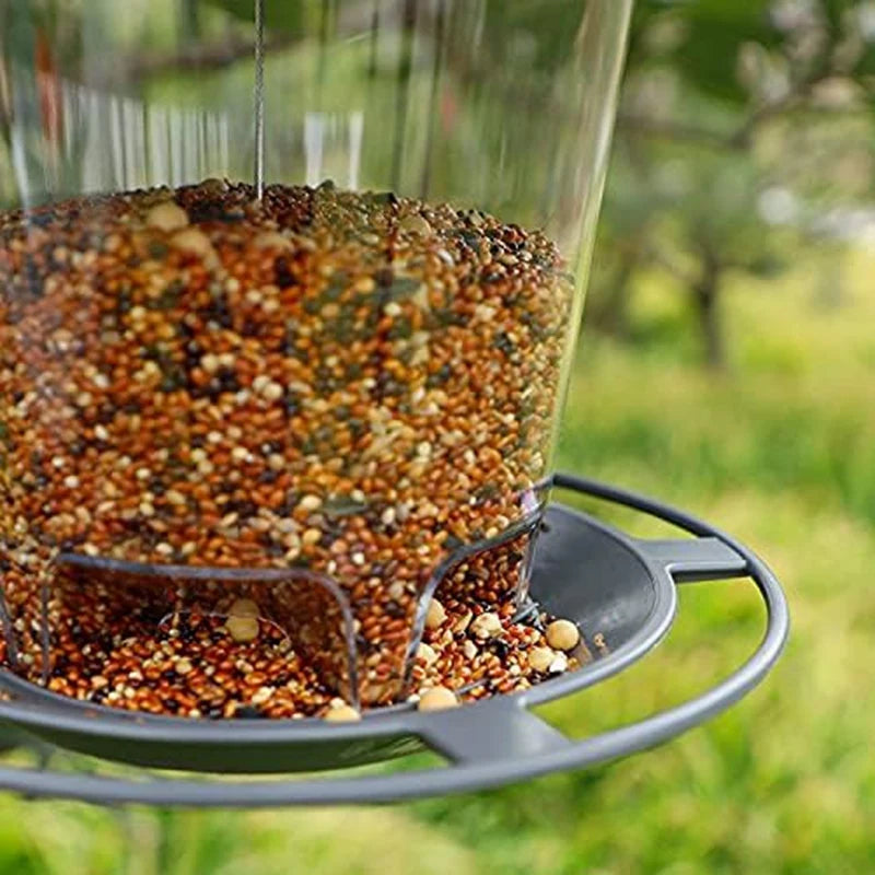 Wild Bird Feeder Outdoor Squirrel Proof Hanging Feeder With Round Roof Grey
