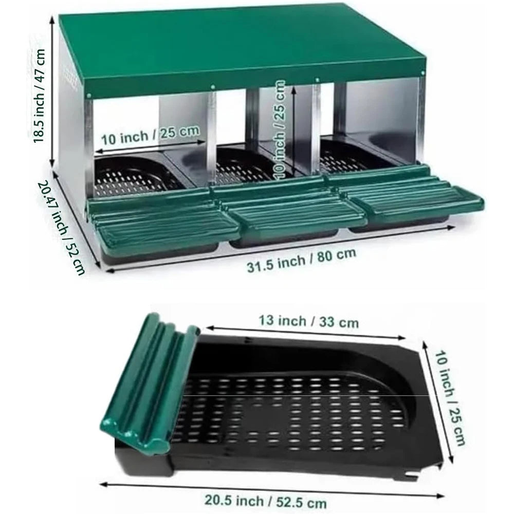 3 Compartment Roll Out Nesting Box for Chicken Coop With Rollout Egg Collection