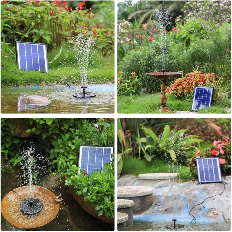 6.5W solar fountain, solar powered water pump with battery, equipped with 6 nozzles, used for bird bath aquarium pond or garden