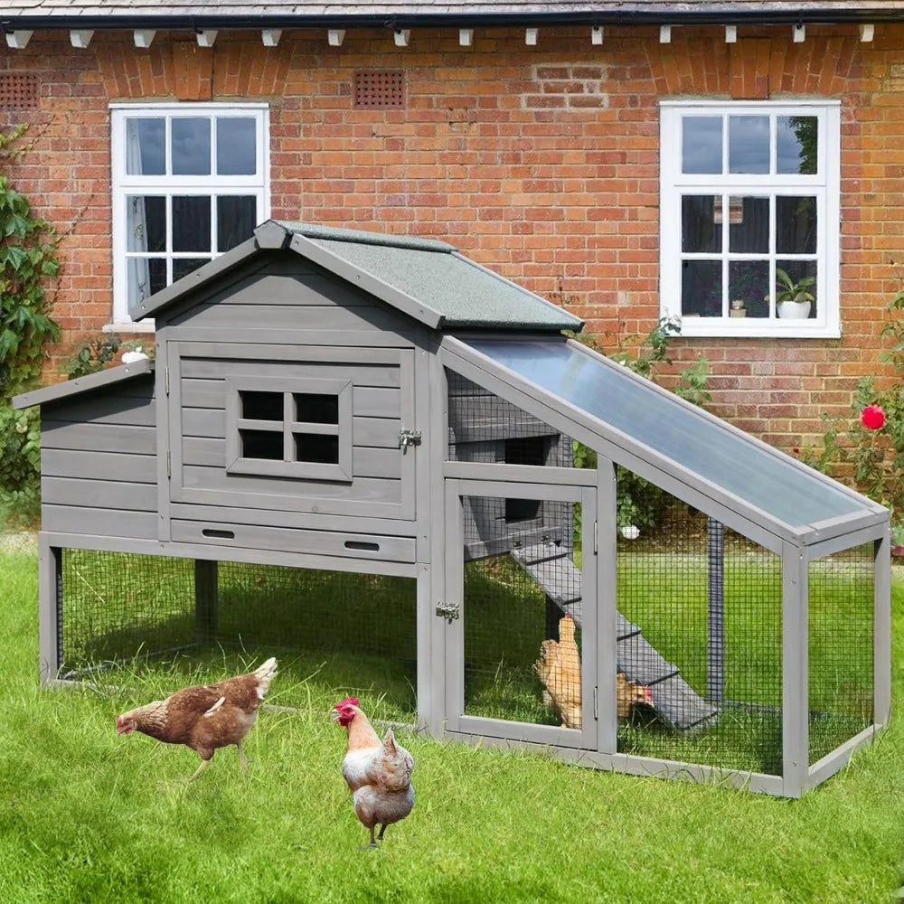 Mobile Wooden Chicken Coop with Run and Nesting Box Movable Poultry Cage for Outdoor Use