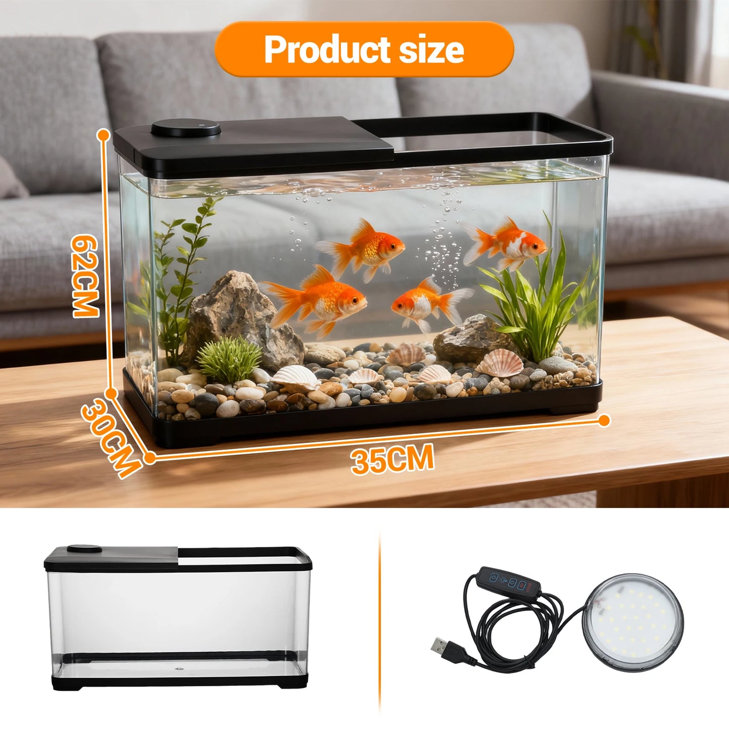 50l Aquarium Starter Kits - Arcrylic Fish Tank with Led Lights, Complete Fish Tank Starter Kit, Rectangular Freshwater & Marine