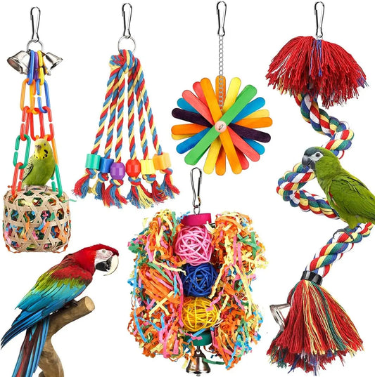 Colorful Bird Rope Perch With Bell Foraging Toy Parrots