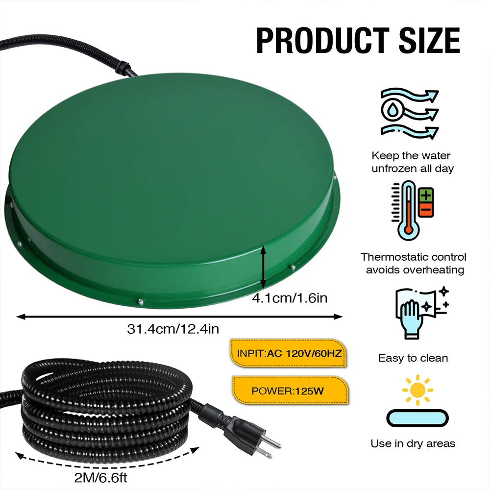 125W Heated Chicken Waterer Base Freeze Proof Deicer For 1 To 5 Gallon Drinkers