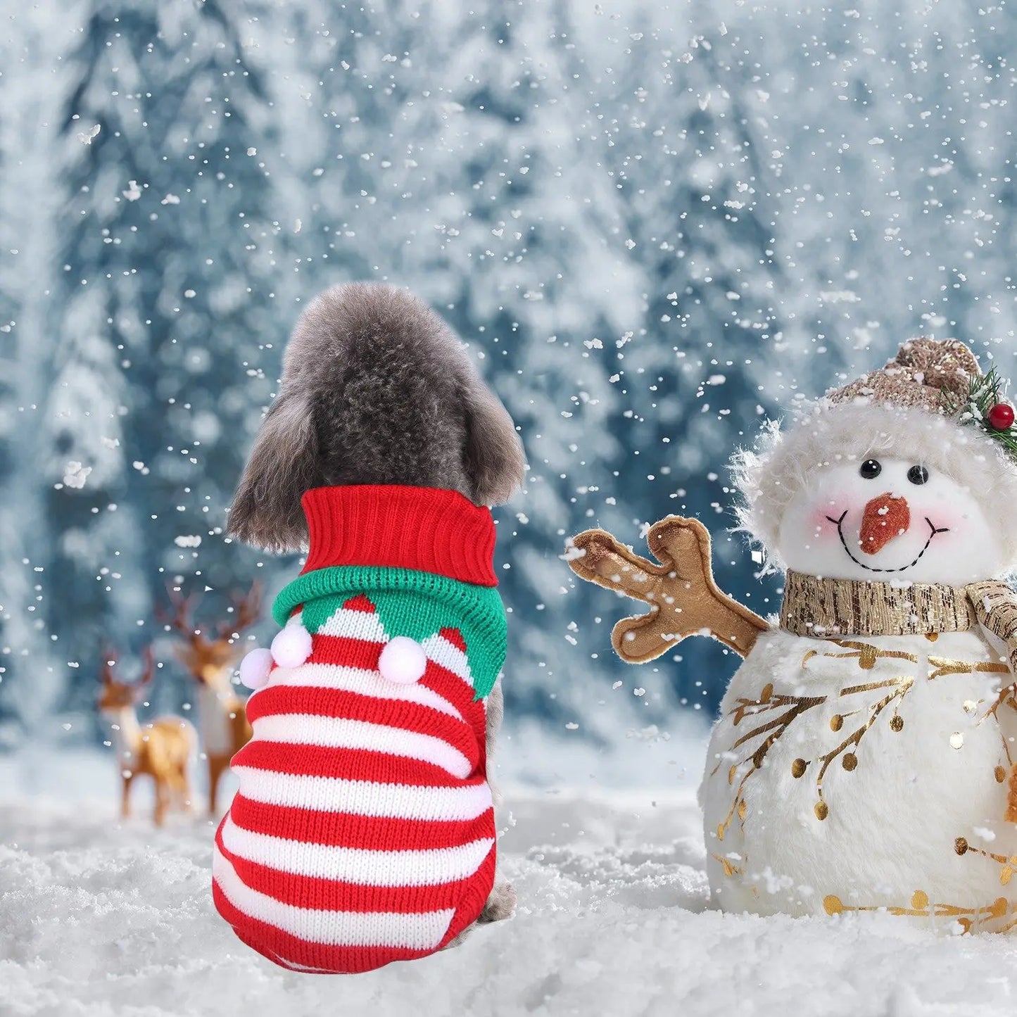 Pet Christmas Turtleneck Sweater For Dog Cat Snowman Stripes Winter Holiday