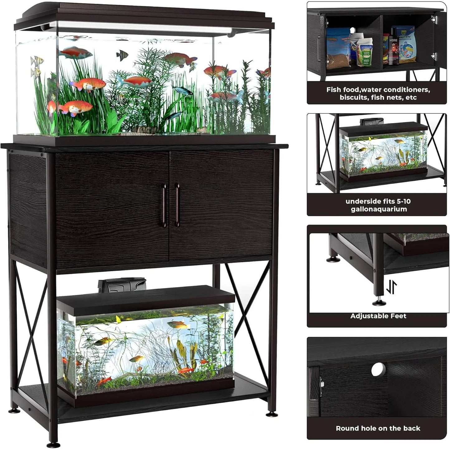 20 to 29 Gallon Aquarium Stand Metal Frame Fish Tank Stand with Cabinet Storage for 20 Gallon Long Aquarium