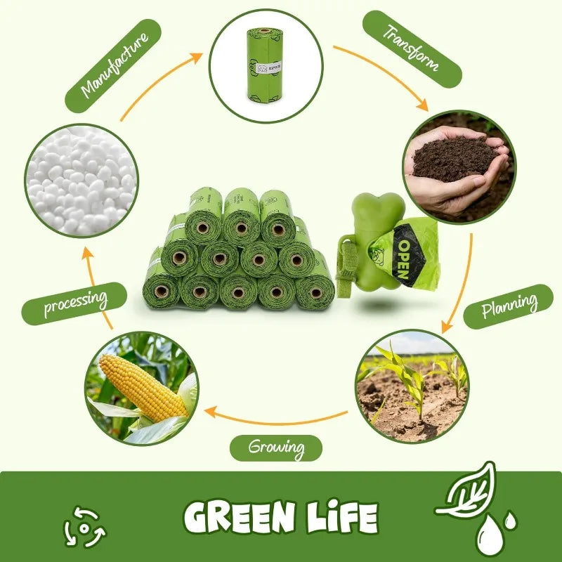 Dog Poop Bag Set With Dispenser And Leash Clip Thick Bags