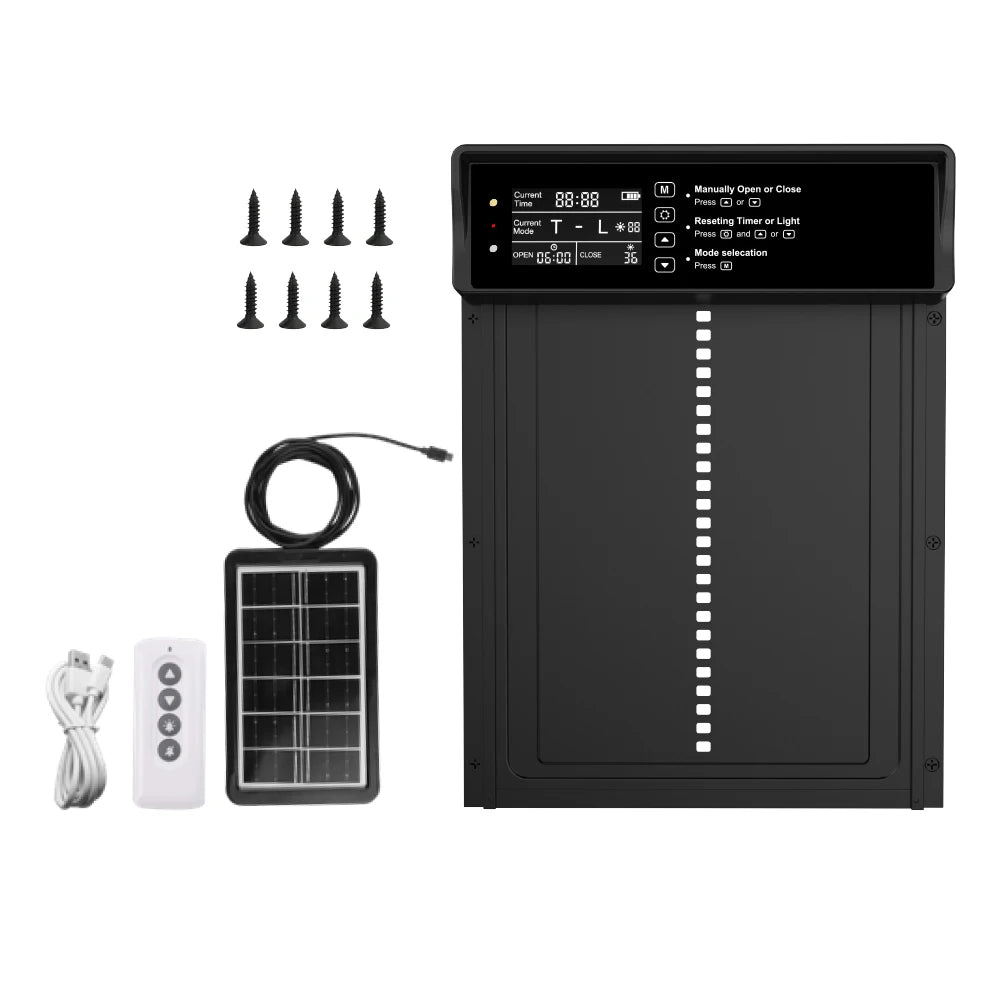 Solar Auto Chicken Coop Door Automatic Chicken Door Solar Powered & USB Charging Chicken Door 4 Modes with Timer & Light Senso
