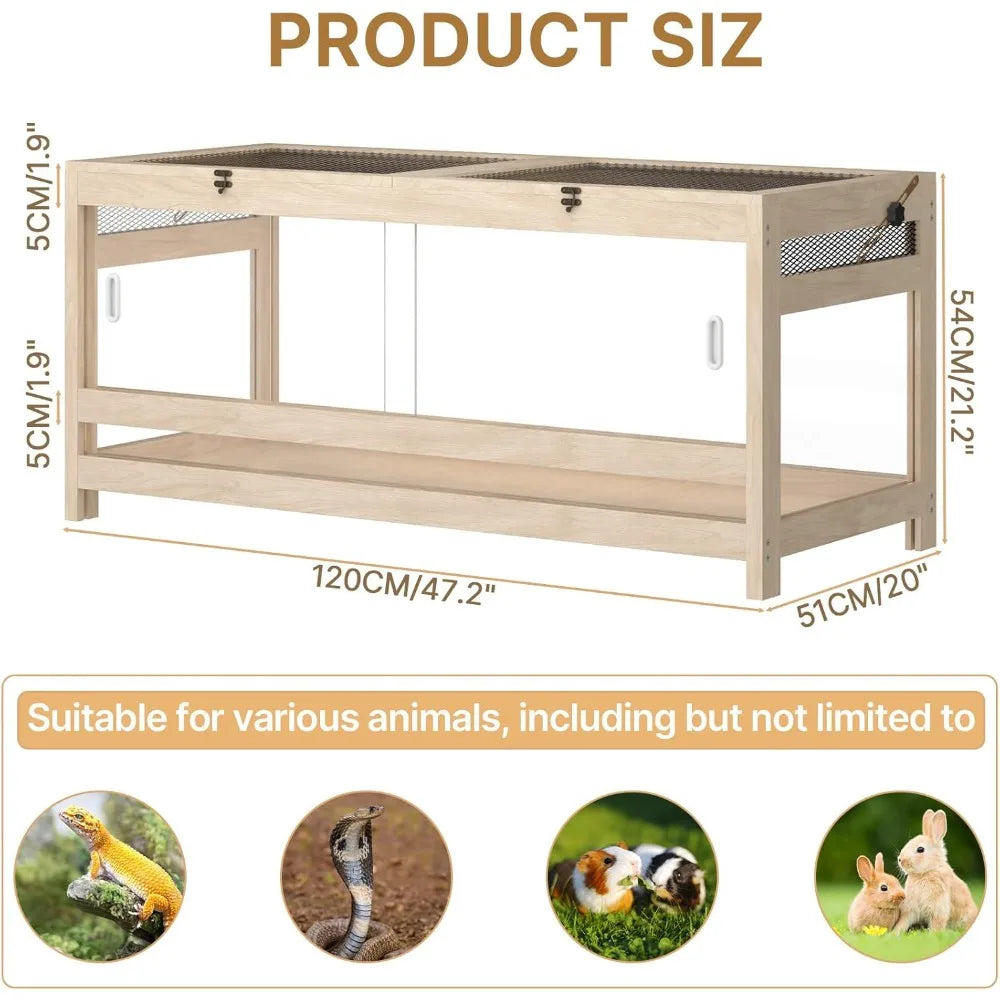 80 Gallon Reptile Enclosure 4x2x2 Mesh Lid For Bearded Dragons And Snakes