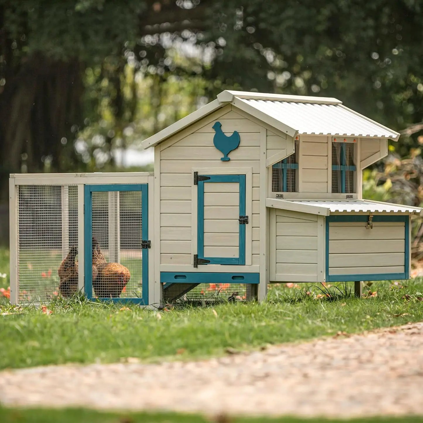 Henhouse 71” Movable Chicken Coop with Wheels for 4-6 Chickens Outdoor Coop with Run and Nesting Box Wooden Duck House