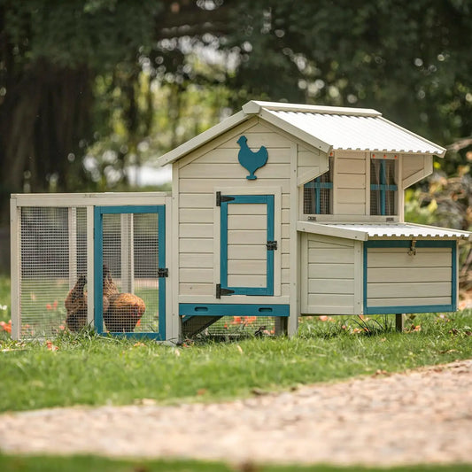 Henhouse 71” Movable Chicken Coop with Wheels for 4-6 Chickens Outdoor Coop with Run and Nesting Box Wooden Duck House