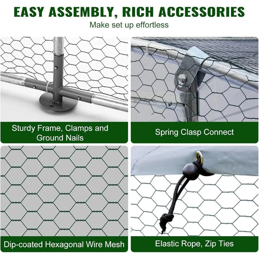 Large Metal Chicken Coop Run Waterproof Cover 9.2Lx4.6Wx8H