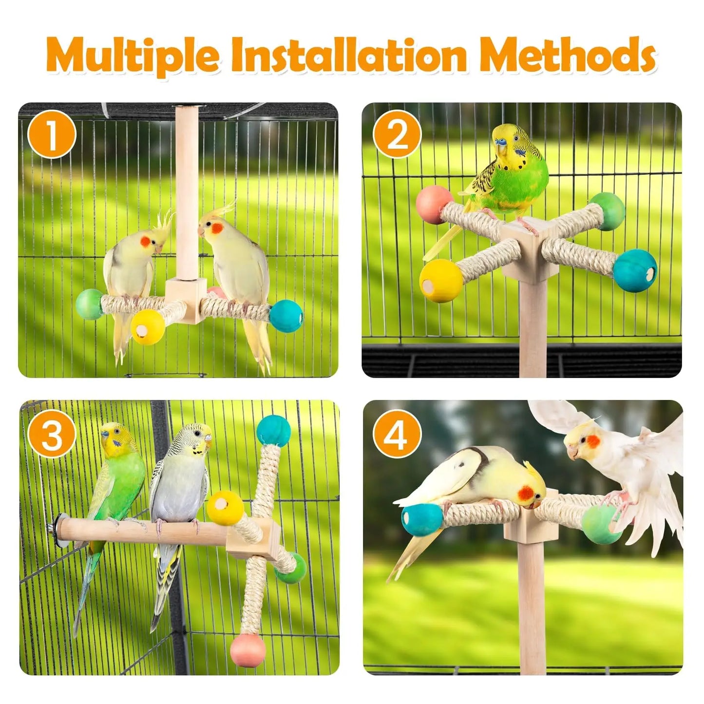 Interactive Spinning Bird Perch Toy Wooden Exercise Stand For Small Parakeets