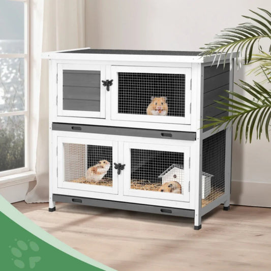 Two Story Solid Wood Rabbit Hutch For Indoor Outdoor Use