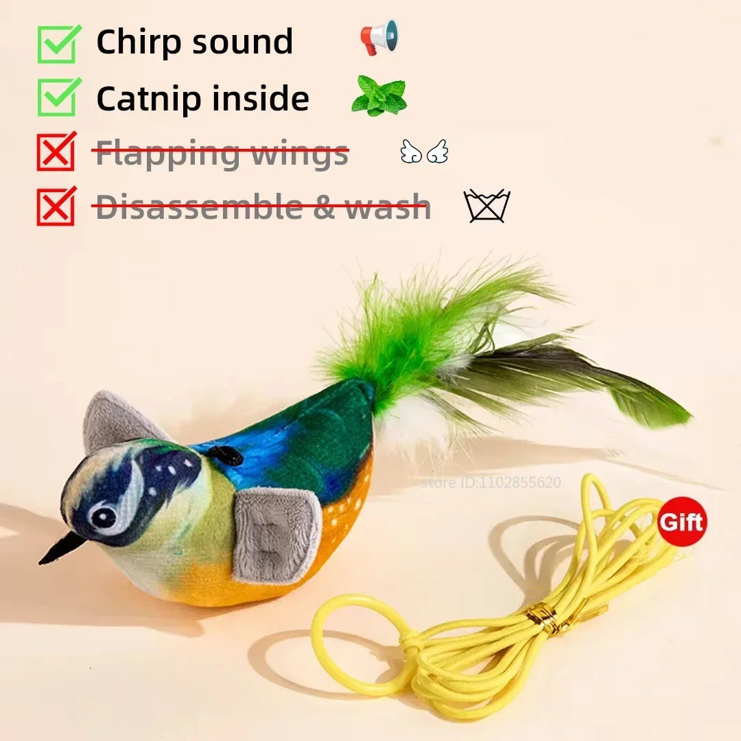 Bird-Shaped Cat Toy Interactive Toys Dog Rechargeable Chirping Flapping Bird Catnip Touch Activated Squeak Plush Toy Pet