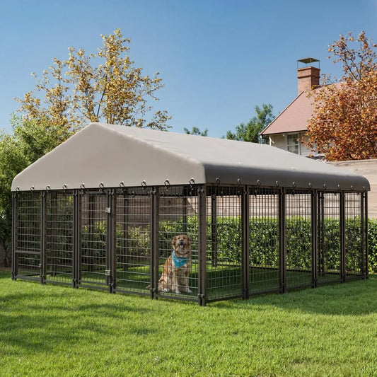 Dog Kennel 10X10FT Outside Heavy-Duty Dog Cage with Roof
