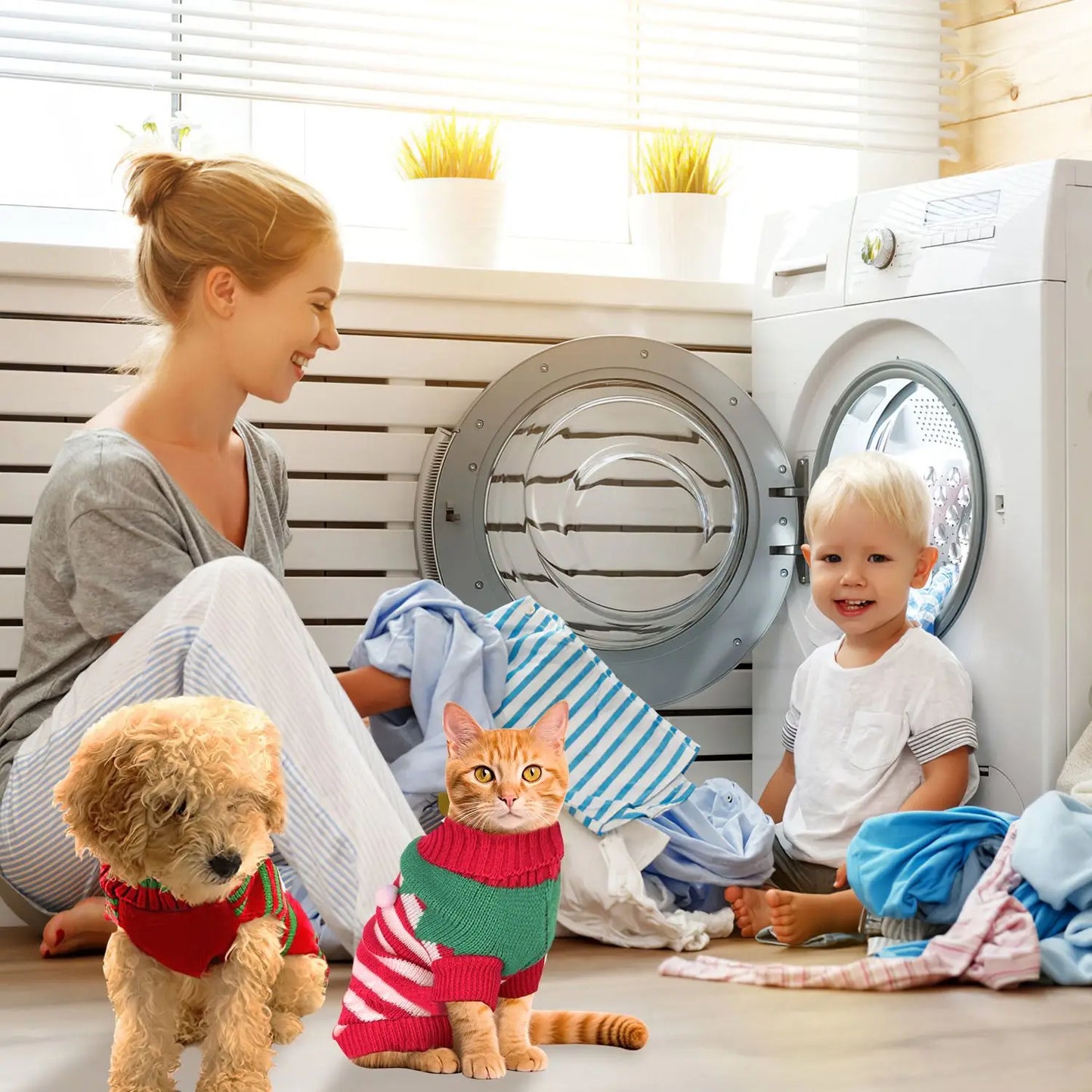 Pet Christmas Turtleneck Sweater For Dog Cat Snowman Stripes Winter Holiday