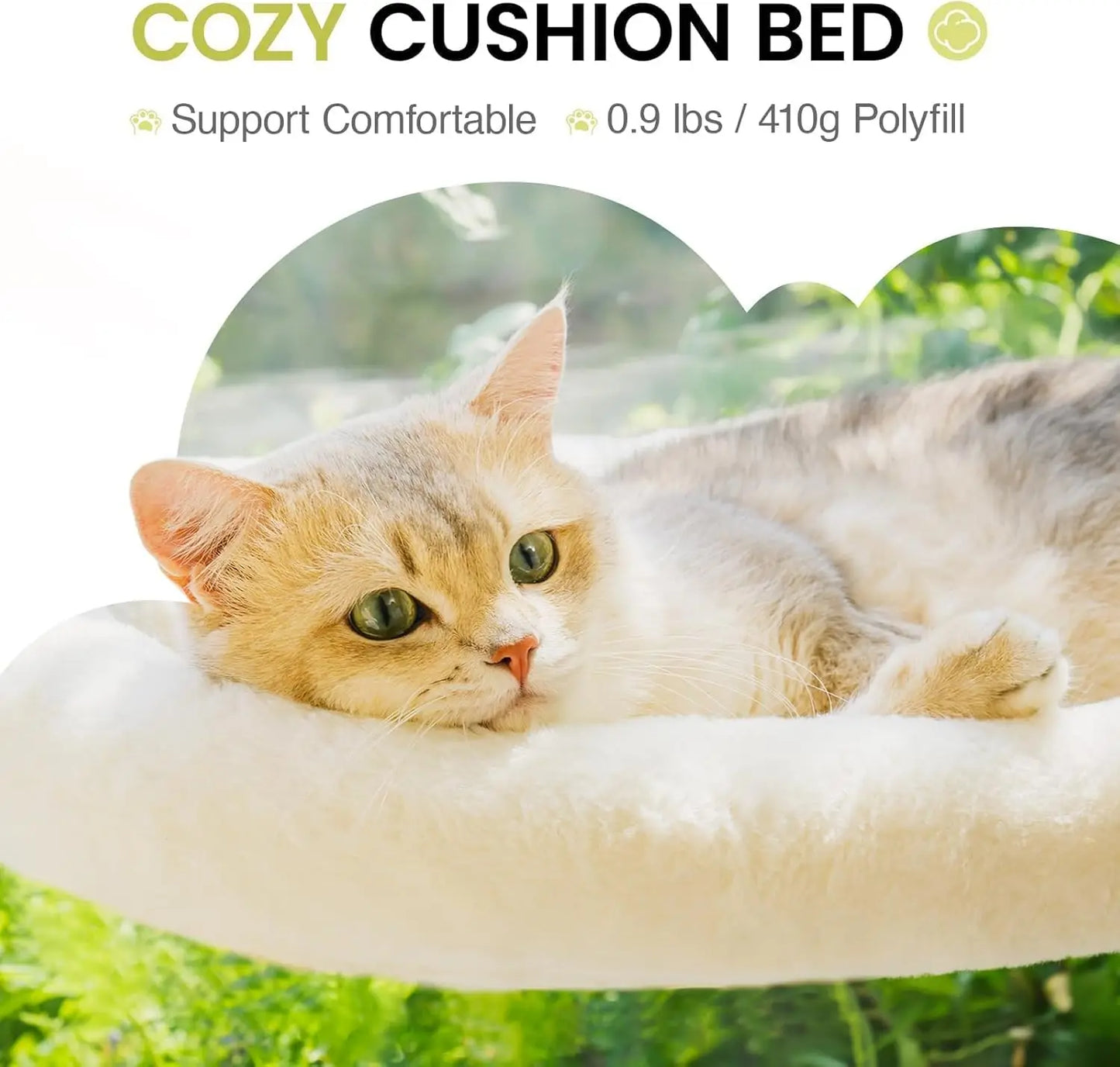 Mewoofun Foldable Cat Window Perch with Strong Suction Cups Cordless Cat Hammock Removable Soft Cover in White Brown and Green