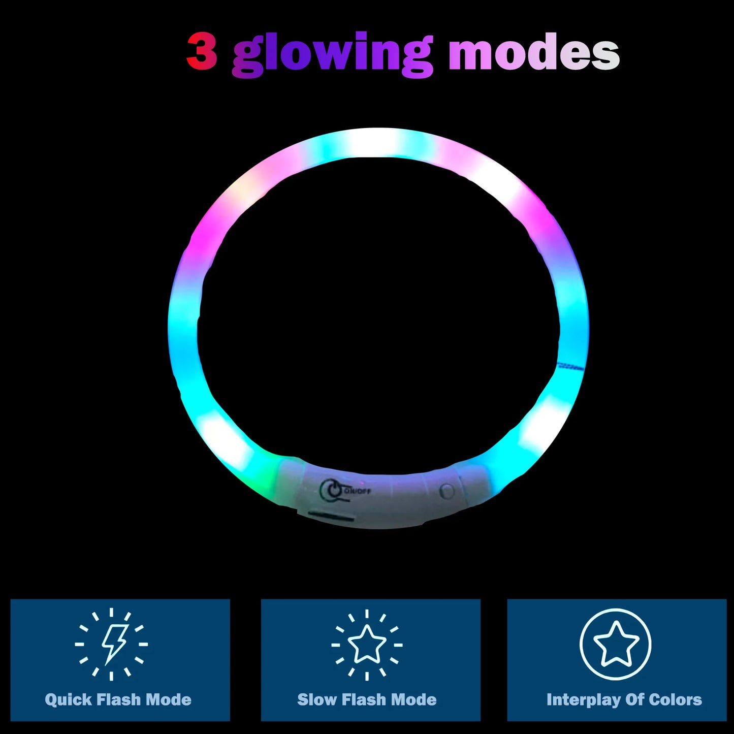 Silicone LED Dog Collar USB Rechargeable Flashing 3 Modes