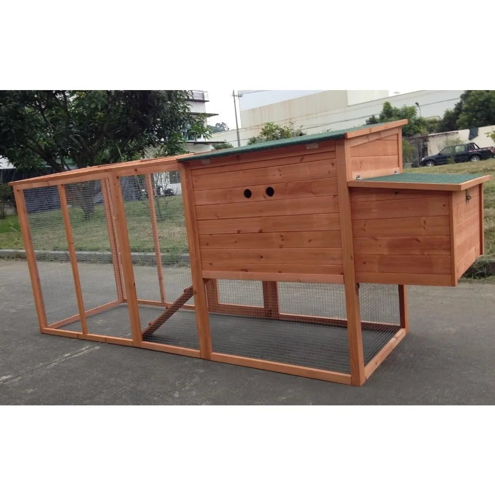 Large 95 Inch Deluxe Solid Wood Chicken Coop House with Run and Nesting Box