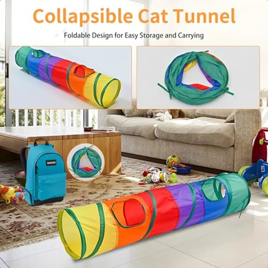 25 Piece Cat Toys Kit Rainbow Tunnel Interactive Bundle For Indoor Cats Playtime