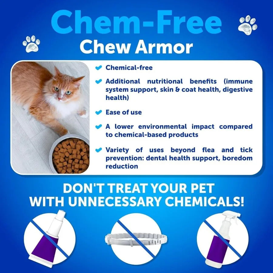 Flea Treatment for Cats Natural Flea and Tick Prevention Supplement Chewable Daily Oral Pills with Vitamins for Cats and Kittens