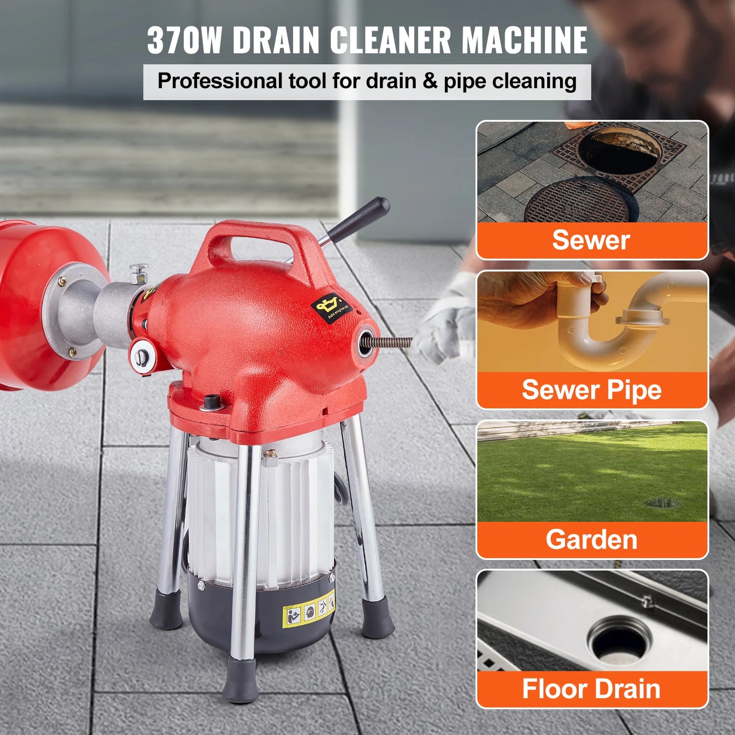 SucceBuy Electric Drain Cleaner Machine 370W 250W Manual Feed Pipe Cleaning Tool Dredge Machine
