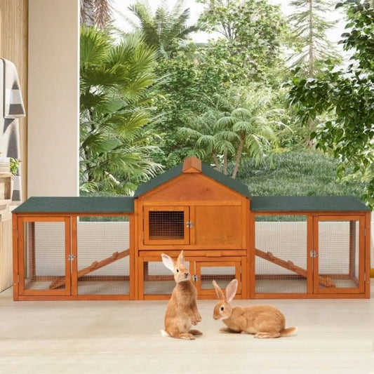 Rabbit Hutch Indoor Bunny Cage Small Animal Pet House Outdoor Wooden Two Tier Design