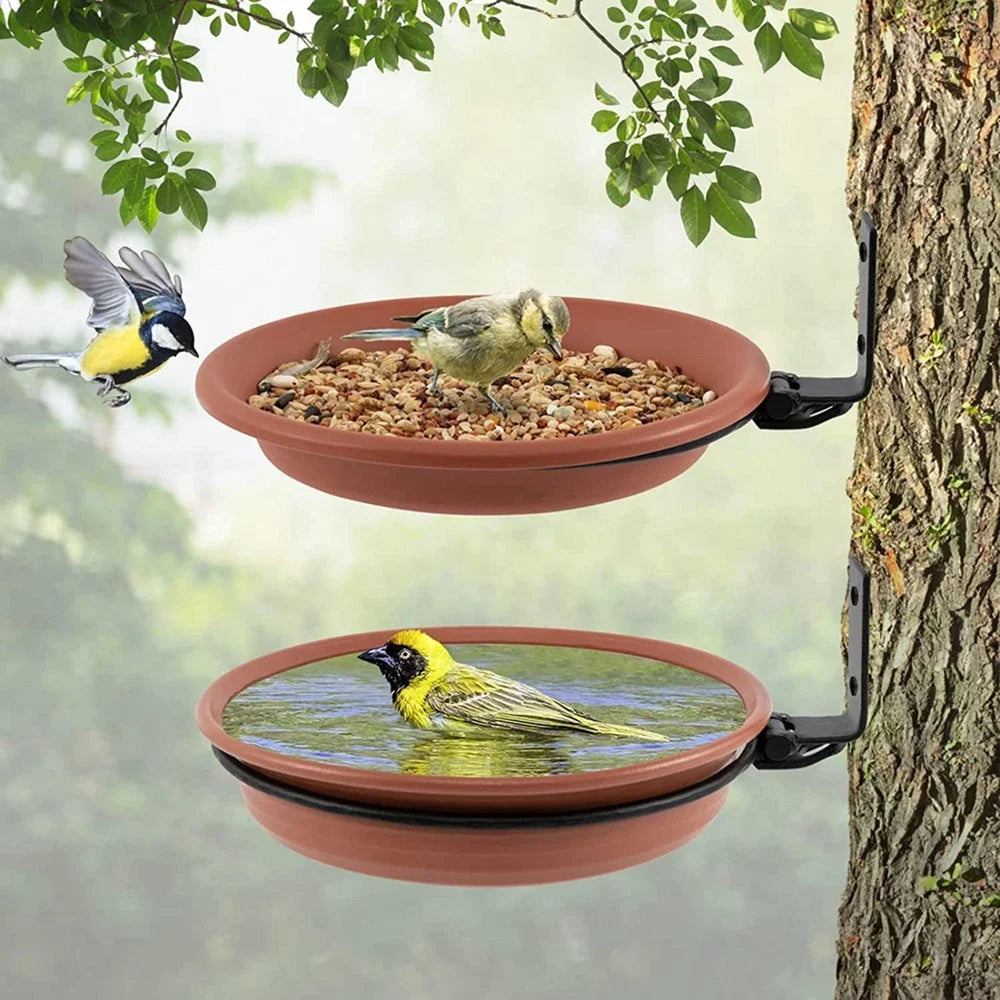 Tree Mounted Bird Tray Feeder Bath Bowl On Fence Iron Ring