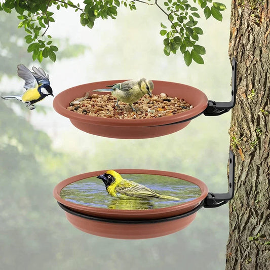Tree Mounted Bird Tray Feeder Bath Bowl On Fence Iron Ring