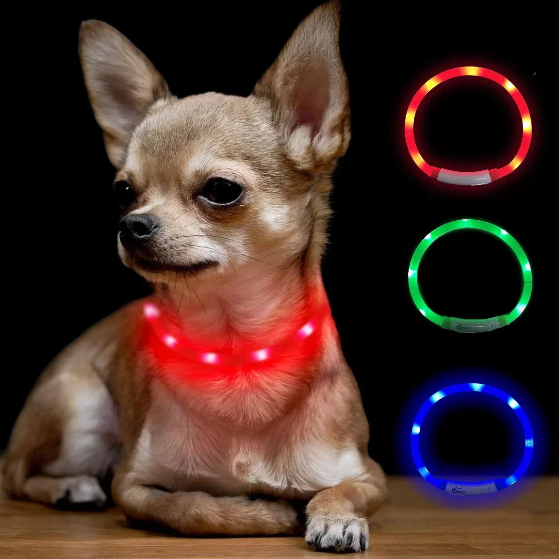 Silicone LED Dog Collar USB Rechargeable Flashing 3 Modes