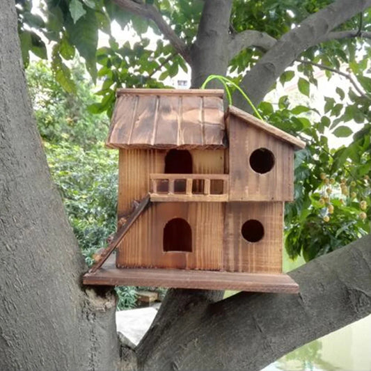 Pet Bird Squirrel Wooden Hanging Cage House Toy for Outdoor Use