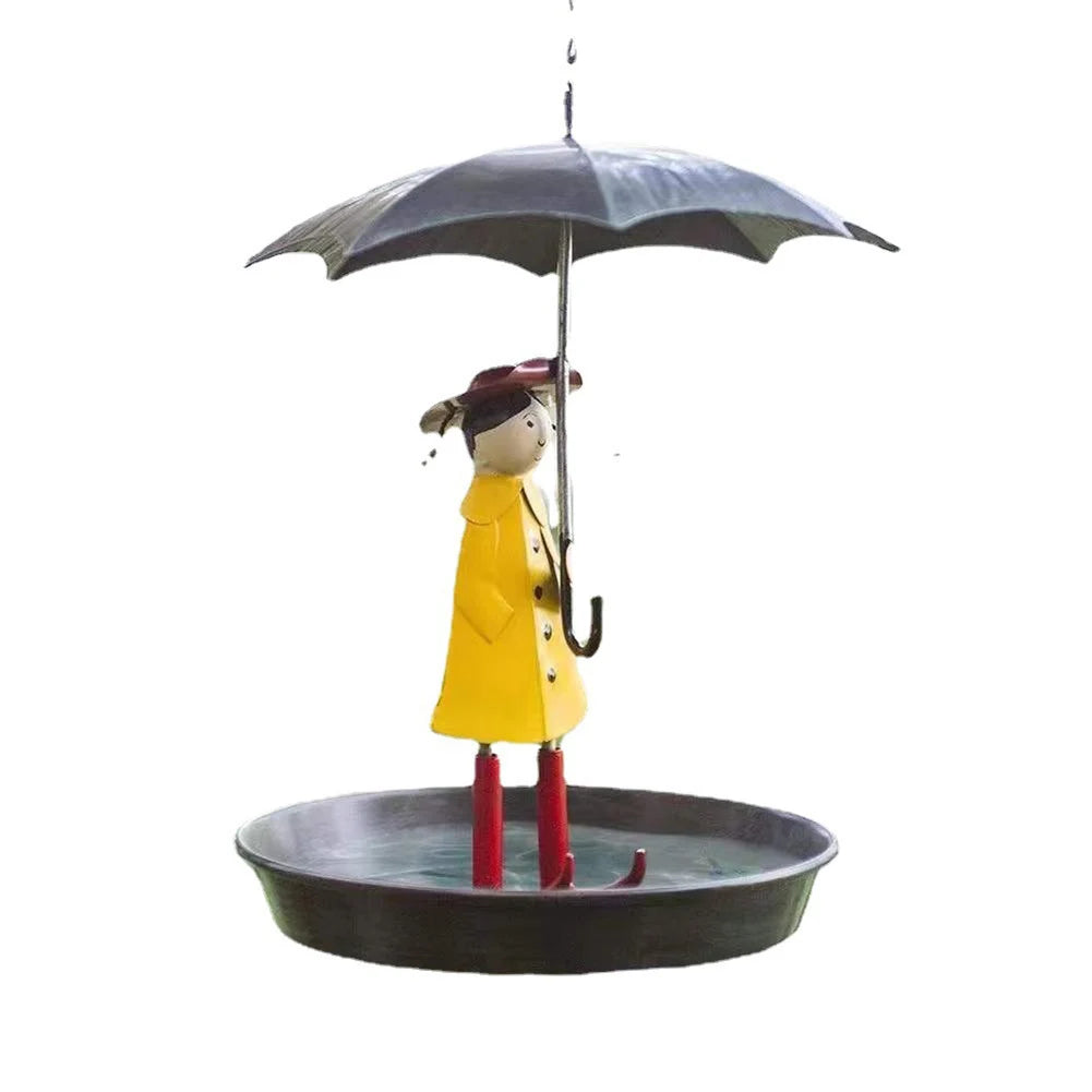 Hanging Bird Feeder Creative Bird Feeders Girl with Umbrella Tray Outdoor Garden Yard Decoration