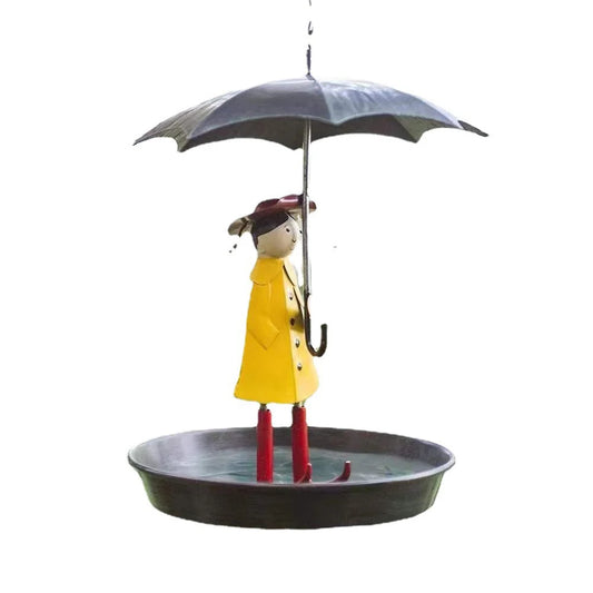 Hanging Bird Feeder Creative Bird Feeders Girl with Umbrella Tray Outdoor Garden Yard Decoration