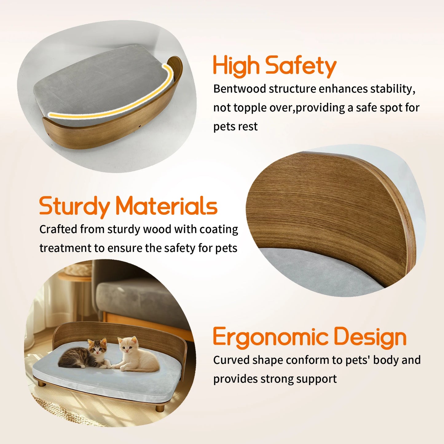 BingoPaw S/M Elevated Cat Bed Wooden Indoor Pet Sofa Chair