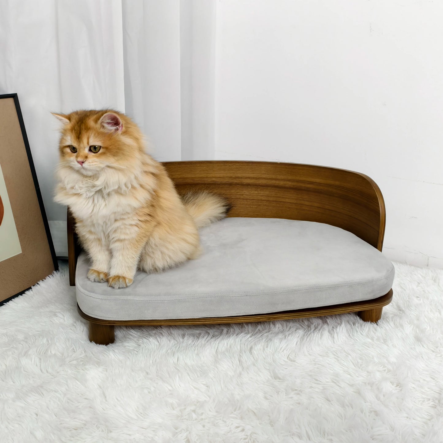 BingoPaw S/M Elevated Cat Bed Wooden Indoor Pet Sofa Chair