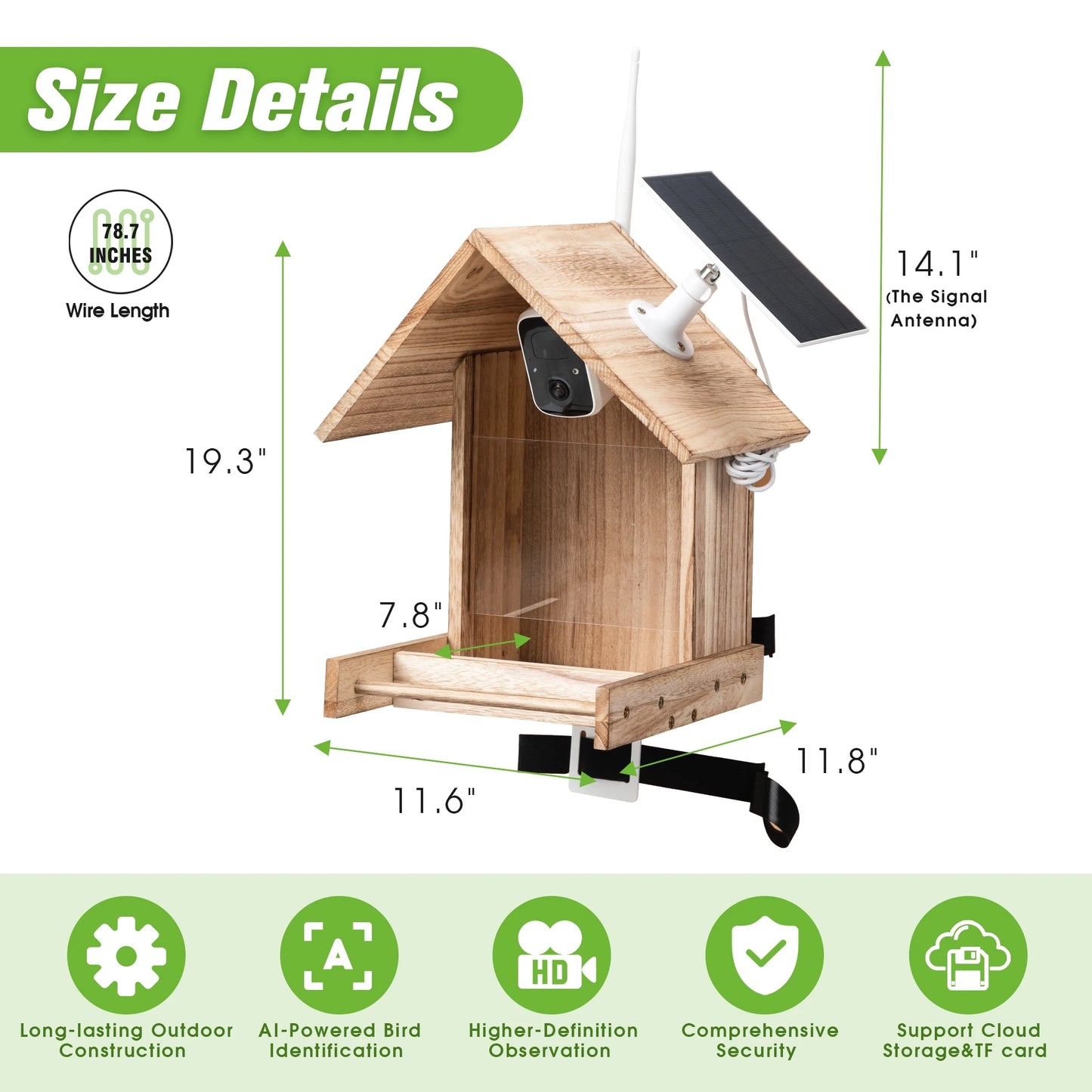 Smart Bird Feeder with Solar Powered Camera 1080P 3.5L SD