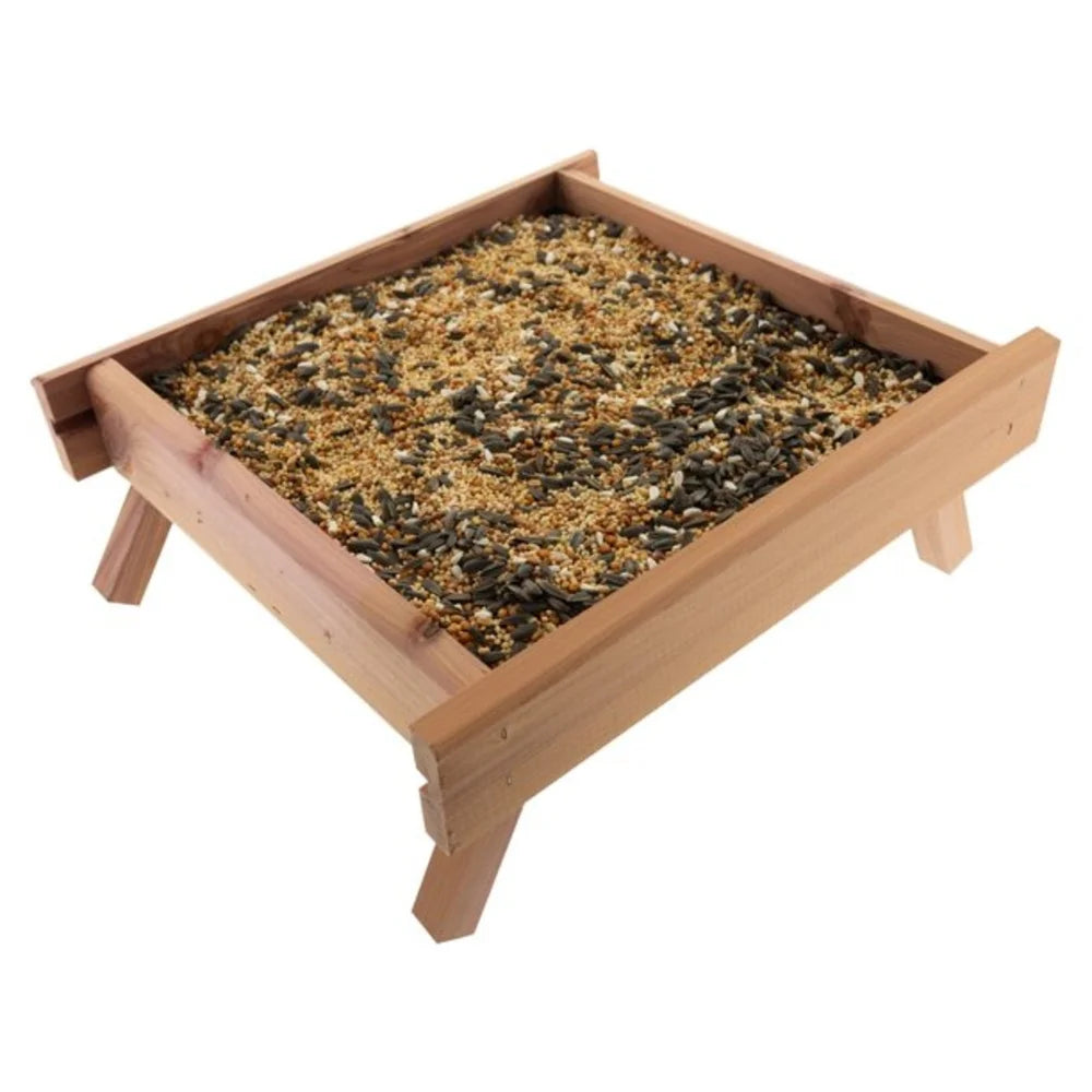 Red Cedar Ground Bird Feeder 12 Inch Square Easy Fill Tray