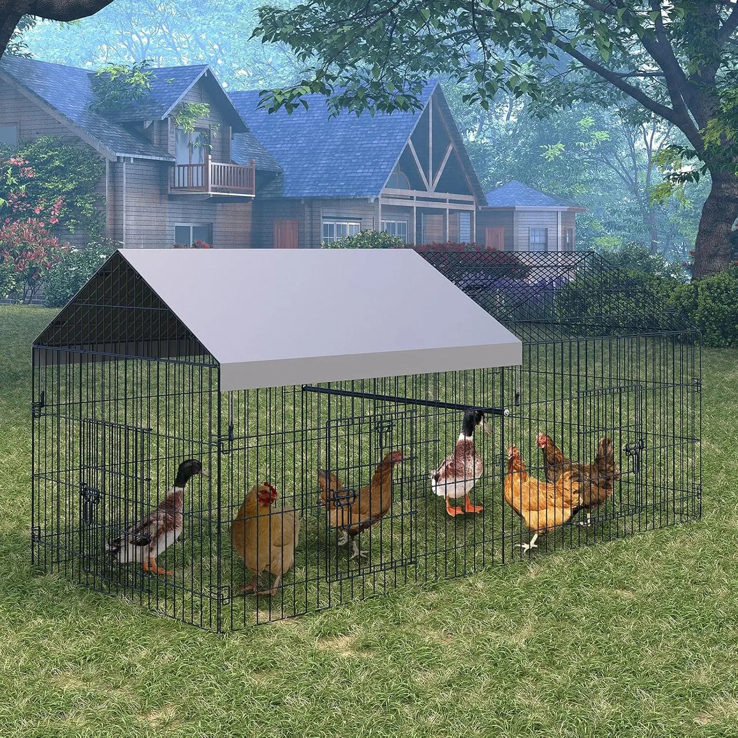 Metal Chicken Coop Portable Poultry Cage Outdoor Backyard Farm Rabbit Duck Chicken Run