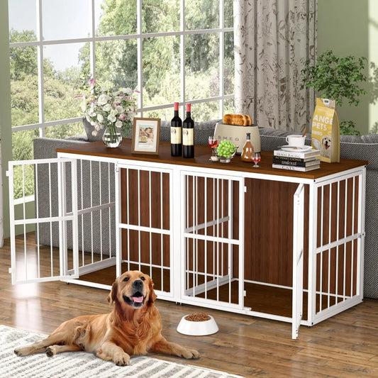 Masterpiece Double Wooden Dog Crate Furniture For 2 Dogs
