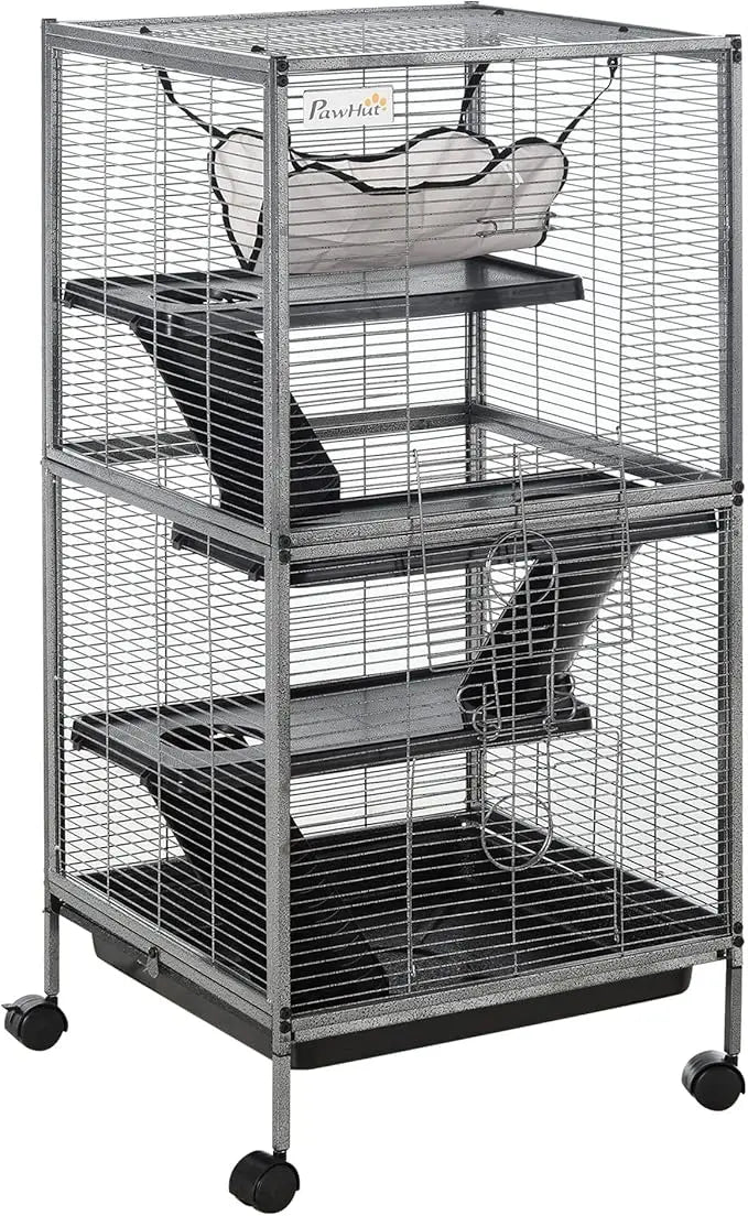 Metal Small Animal Cage Rolling Big for Ferret Chinchilla Sugar Glider With Hammock and 4 Tiers