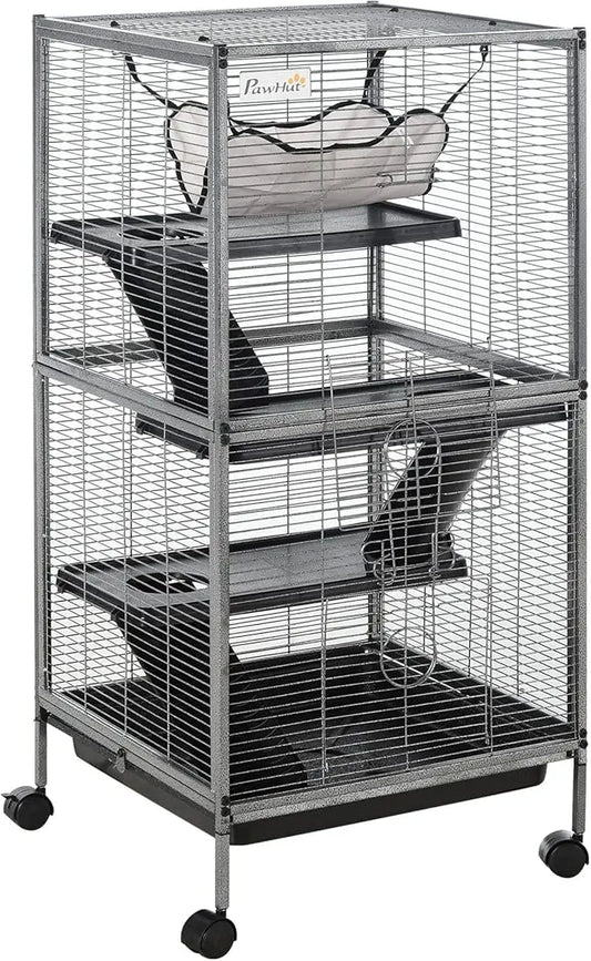 Metal Small Animal Cage Rolling Big for Ferret Chinchilla Sugar Glider With Hammock and 4 Tiers