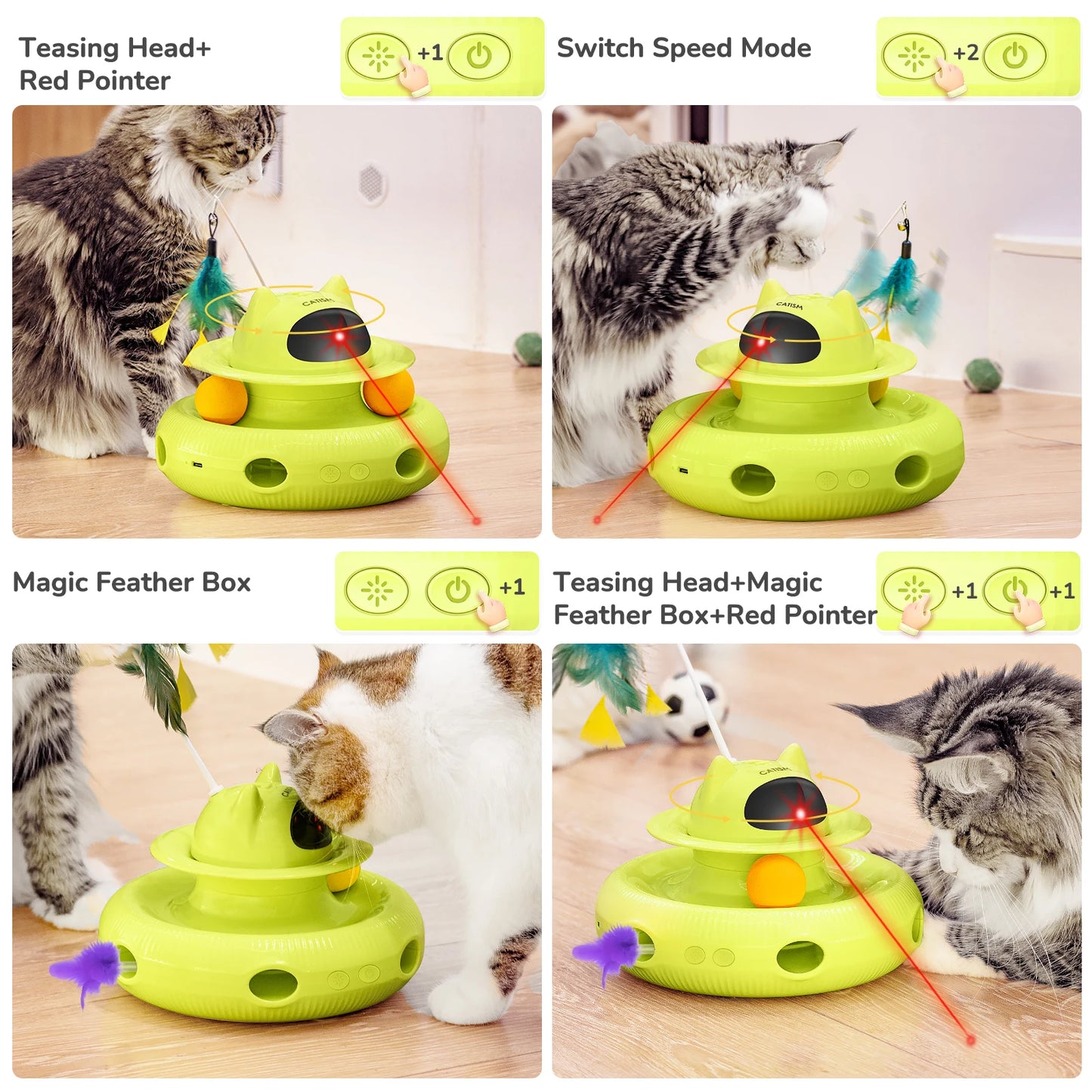 Catism Upgraded Pet Toys KM25 Magic Box Cat Teaser with Base Feather Head Butterfly and Blue Ball