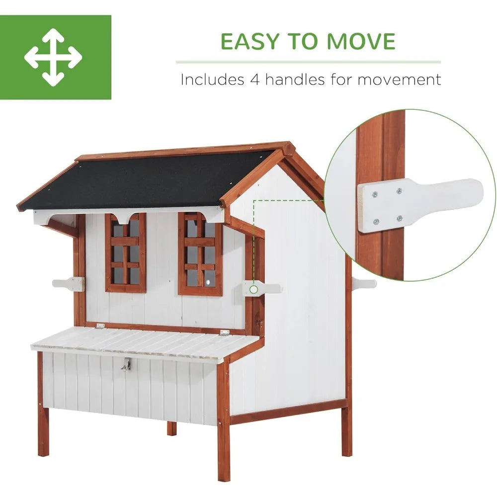 47 Inch Wooden Chicken Coop Rabbit Hutch Raised Poultry Cage Portable Hen Pen Backyard with Nesting Box and Handles