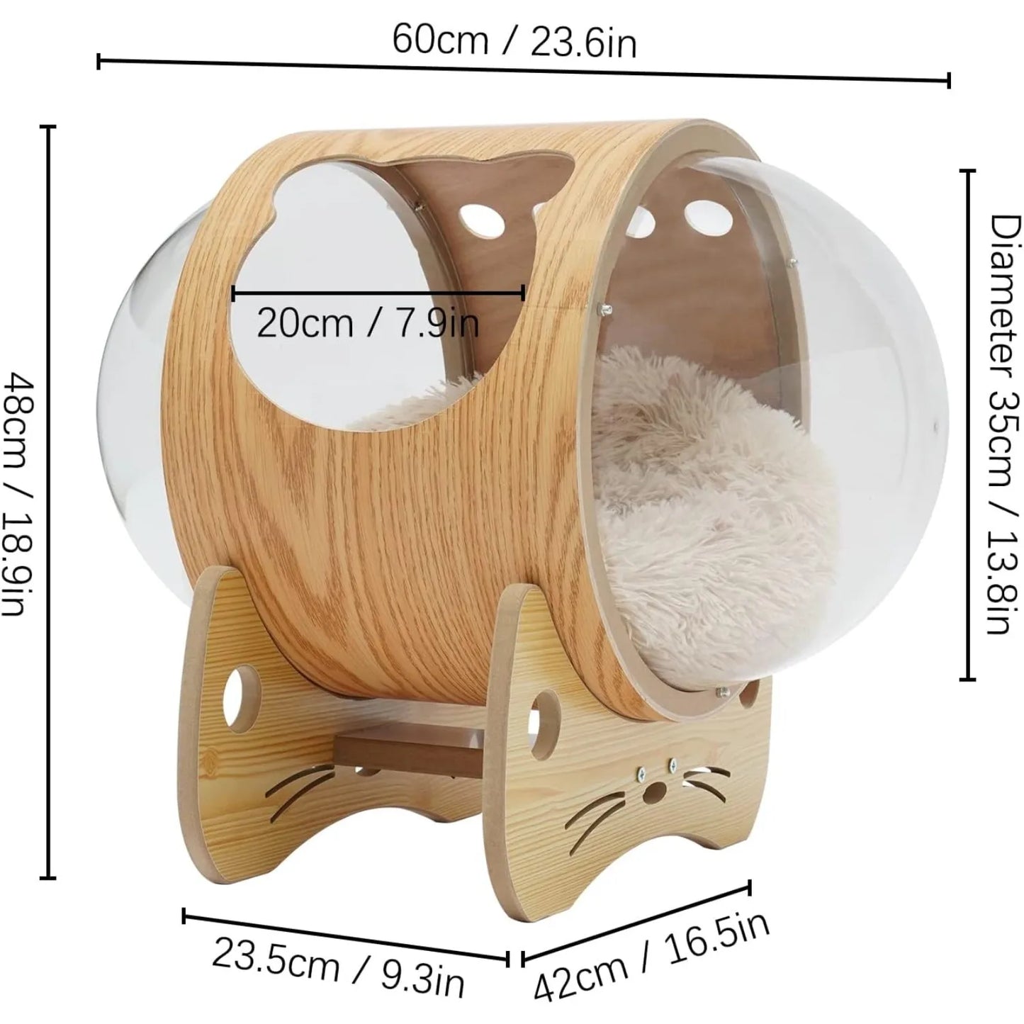 Luxury Cat Pod Bed with Wooden Frame and Acrylic Dome