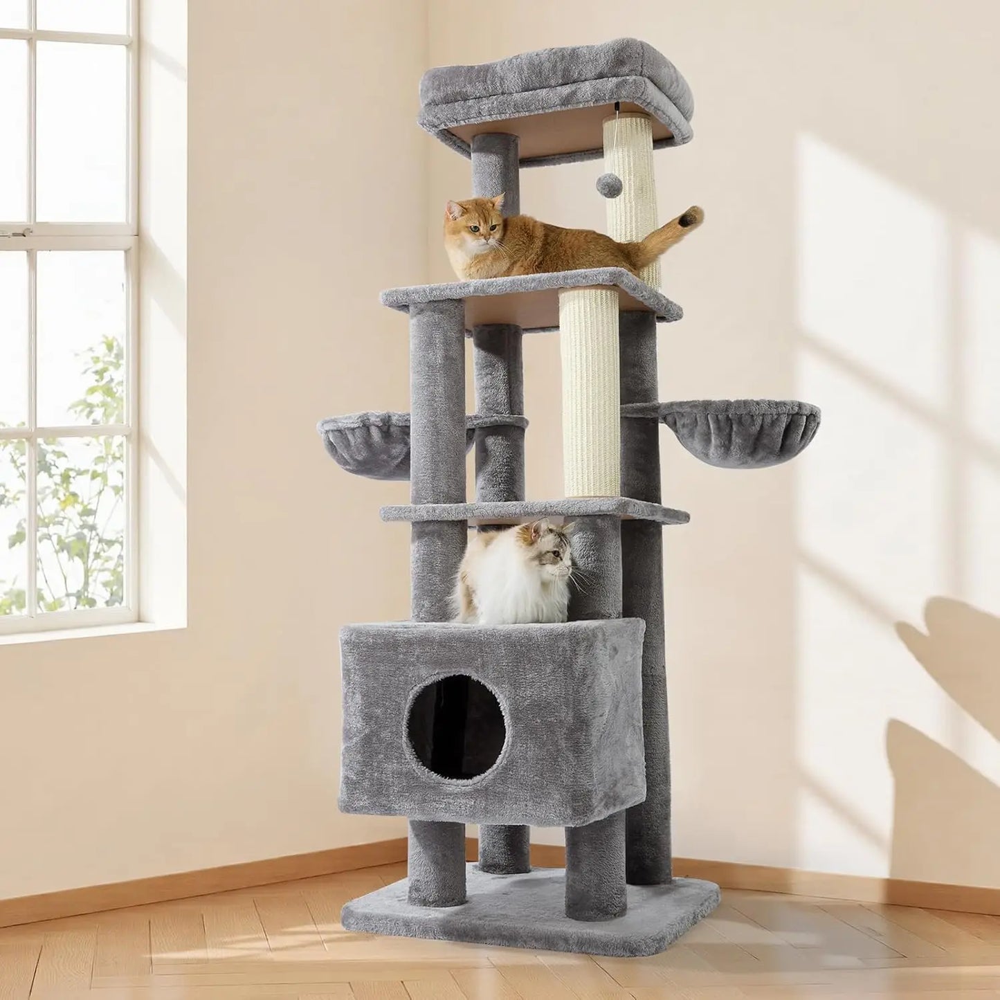 65 Inch Heavy Duty Cat Tree Tower for Large Cats Multi Level Cat Furniture with Replaceable Sisal Scratching Post