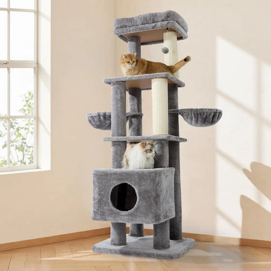 65 Inch Heavy Duty Cat Tree Tower for Large Cats Multi Level Cat Furniture with Replaceable Sisal Scratching Post